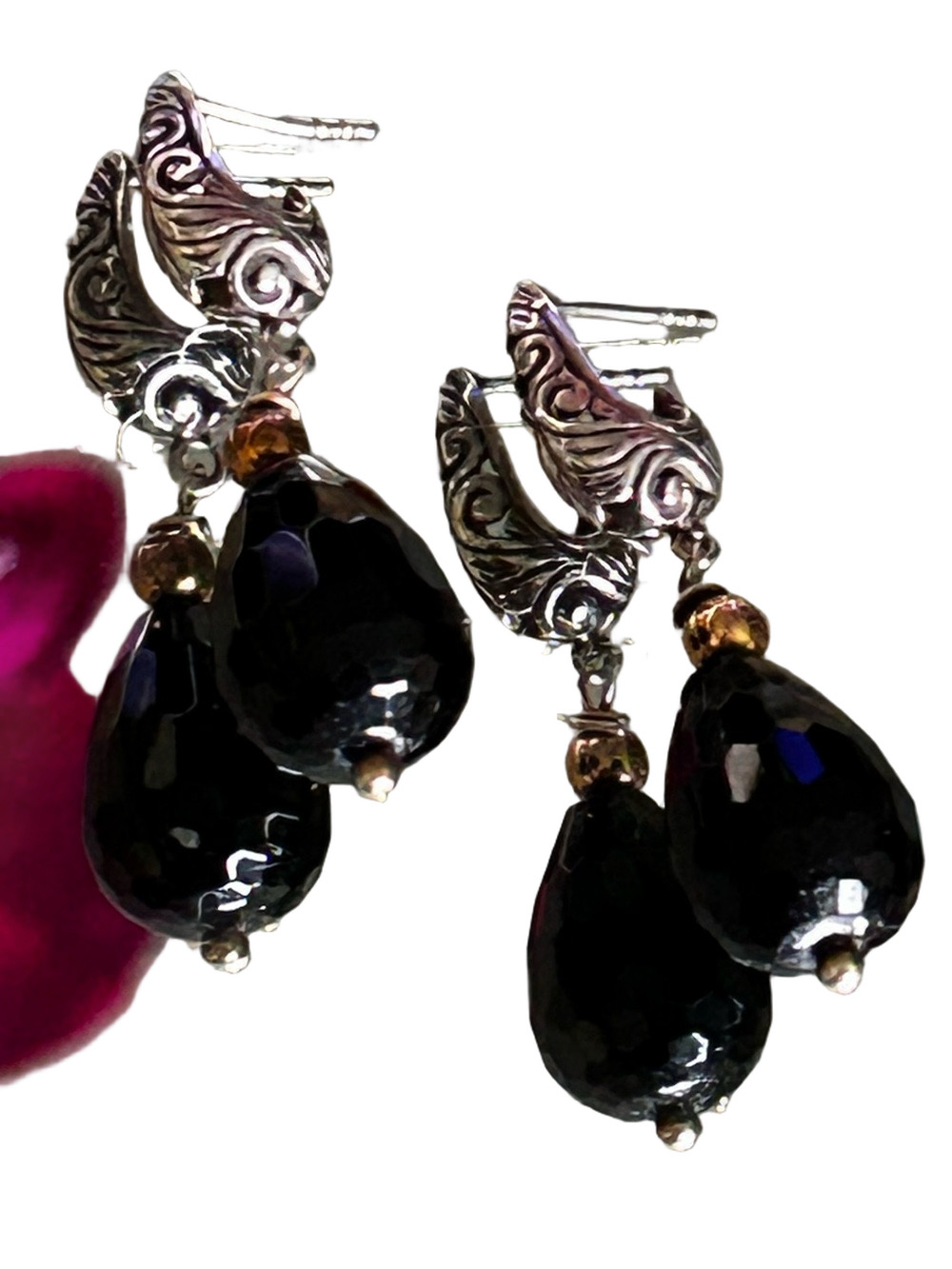 925 Sterling silver black onyx faceted drop earrings